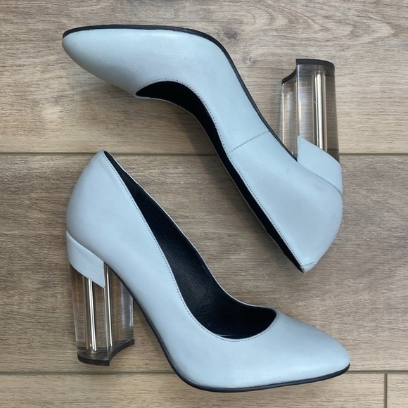 Miista London Eva Acrylic Heel Pastel Sky Blue Block Heels Pumps Round toe - Picture 3 of 16